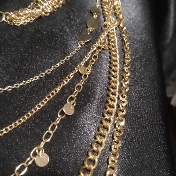 Gold tone long layered necklace 36 inches long. - Picture 6 of 14